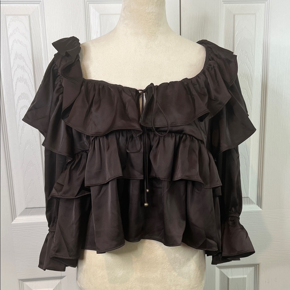 Ella Ruffle Tiered Satin Blouse Various Sizes
